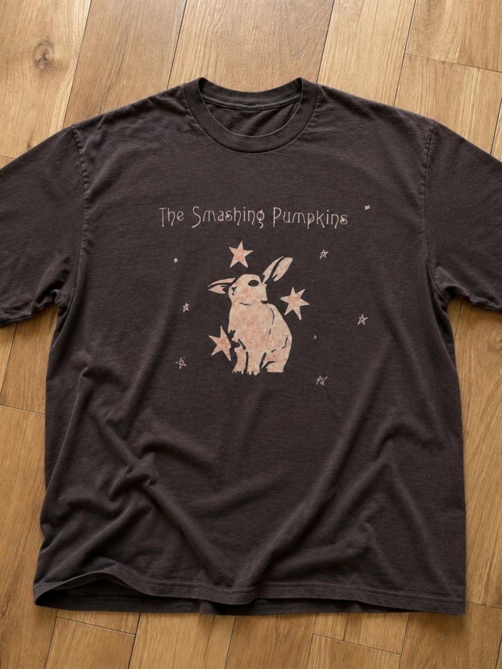 Gildan Brown Tee with Pink Bunny Graphic